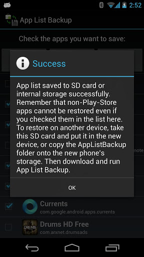 App List Backup Sucess