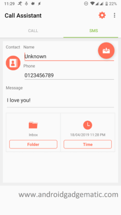 Fake SMS create screen