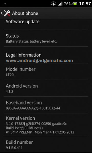 Xperia TX LT29 Android 4.1.2 jelly bean